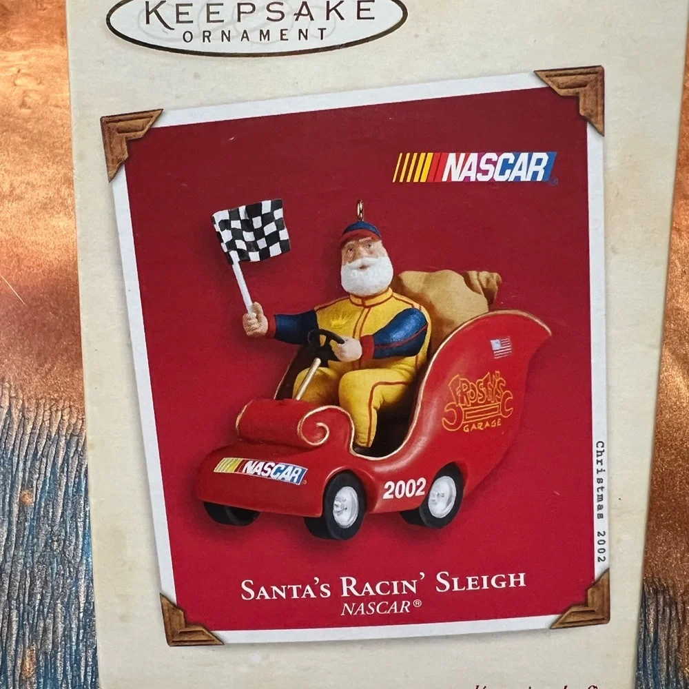 Hallmark Keepsake Santa NASCAR Santa’s Racing Sleigh Christmas Ornament 2002